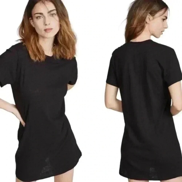 ENZA COSTA T-SHIRT DRESS WOMENS SMALL BLACK SLUB COTTON BLEND CASUAL CHIC - Picture 1 of 9